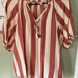 Knox Rose Red and Cream Striped Blouse